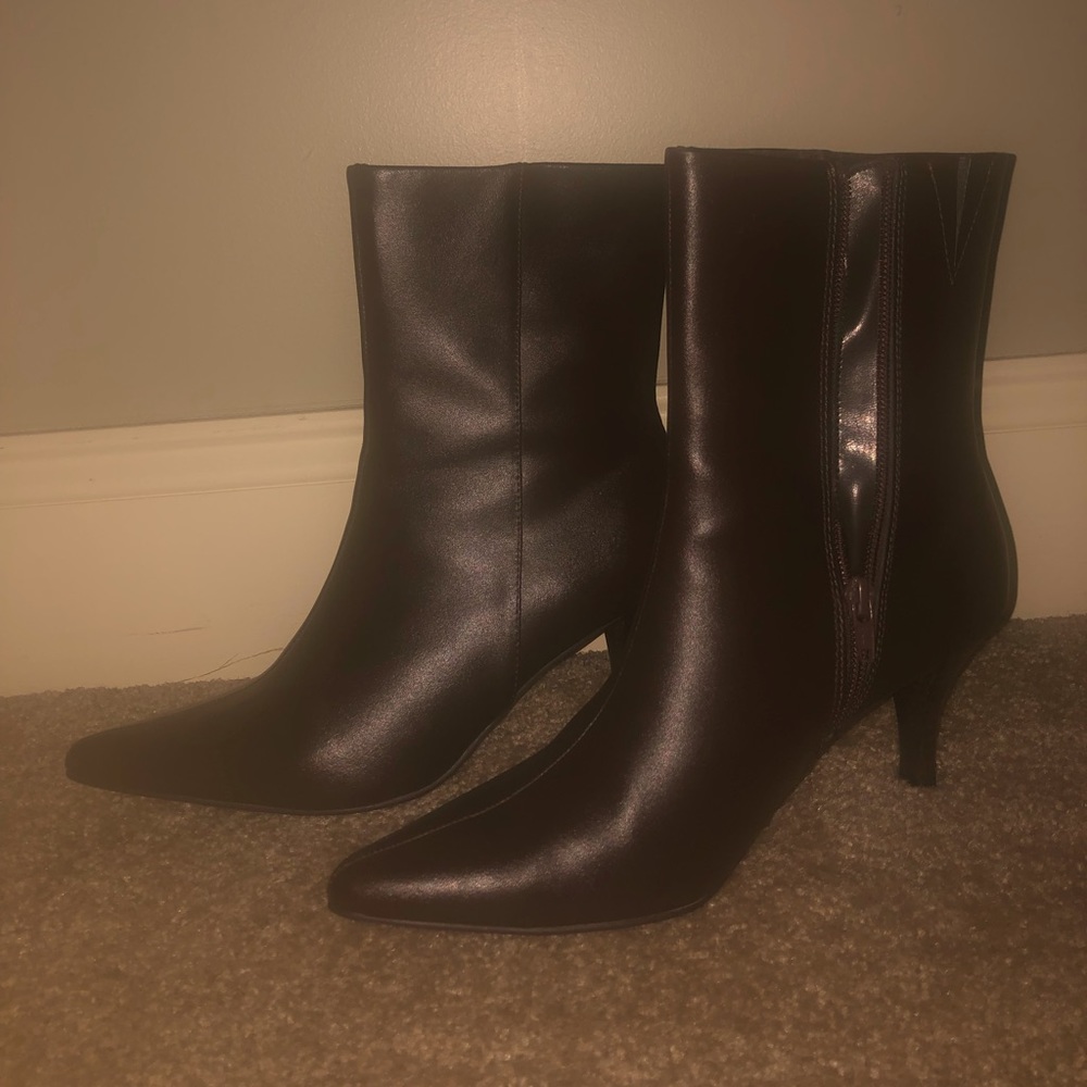 Dark brown kitten heel ankle bootie/boots